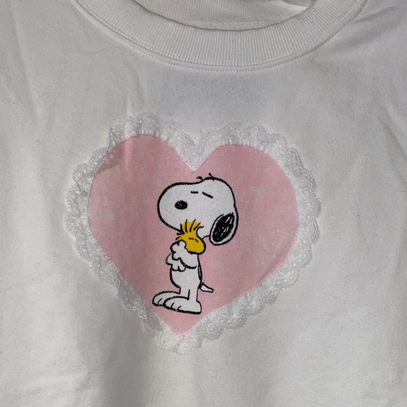 Peanuts Softest Off-White Snoopy Woodstock Heart Sweatshirt NWOT Oversized M - Picture 11 of 16